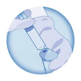 Icon showing application of a small amount of gel around the male urethral opening