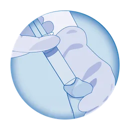 Icon showing application of gel to the male urethra